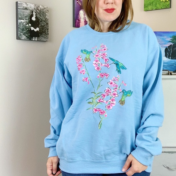 Vintage Tops - Vintage Jerzees Hummingbird Graphic Sweatshirt